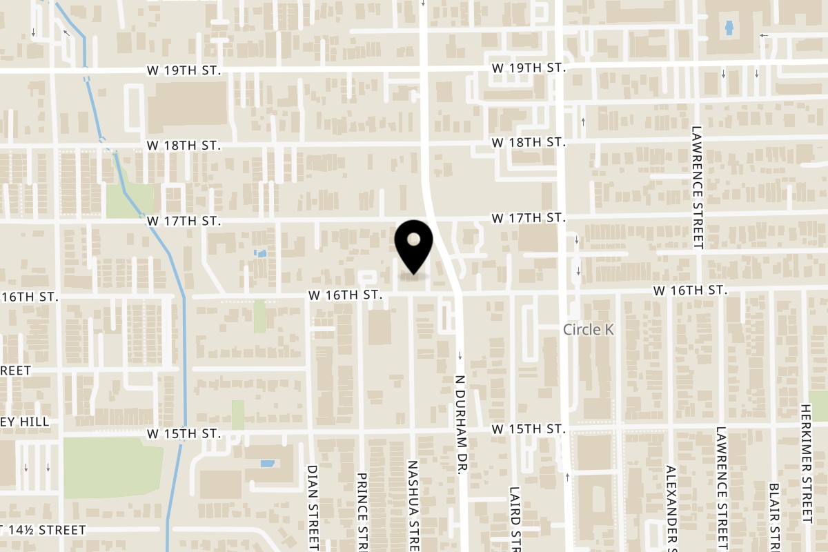 Map showing the location of Love Croissants W 16th St on 801 W 16th St in Houston